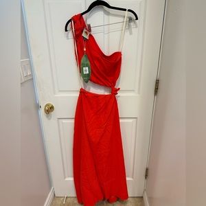 Farm rio linen red cutout dress